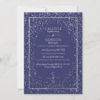 Navy Silver Glitter Confetti Border Engagement