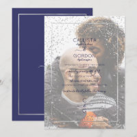 Navy Silver Glitter Confetti Border Photo Wedding