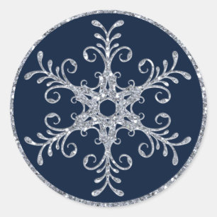 Navy Silver Glitter LOOK Snowflake Wedding Sticker