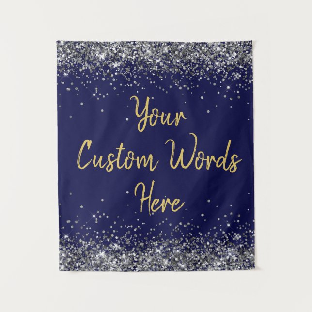 Navy Silver Gold Birthday Party Photo Booth Prop Tapestry (Front)