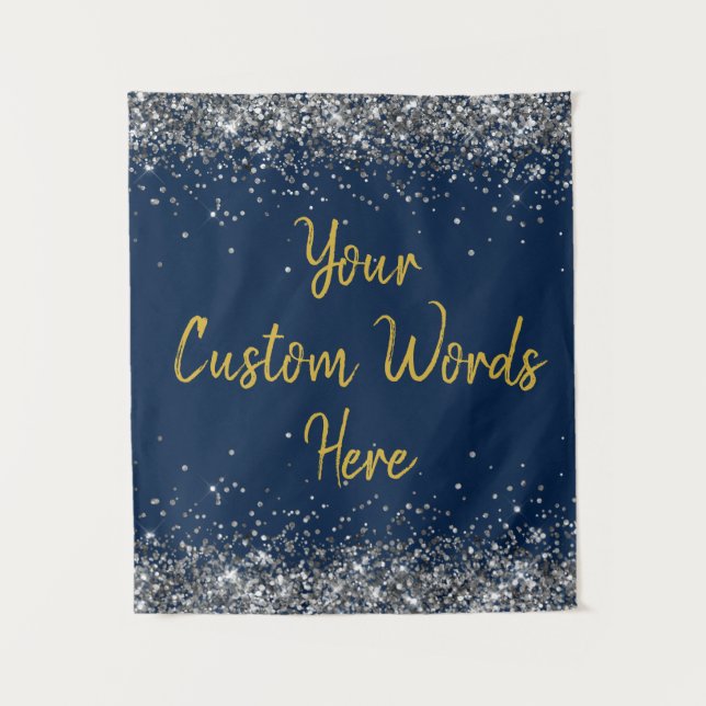 Navy Silver Gold Birthday Party Photo Booth Prop Tapestry (Front)