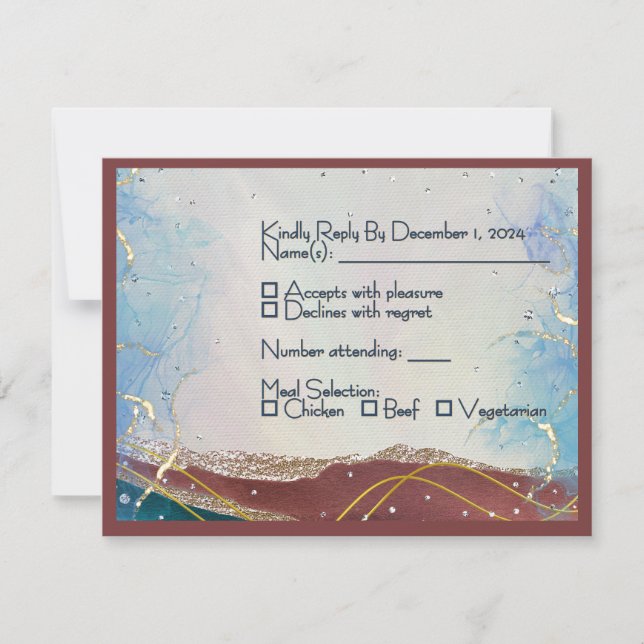 Navy Silver Gold Wedding RSVP Card (Front)