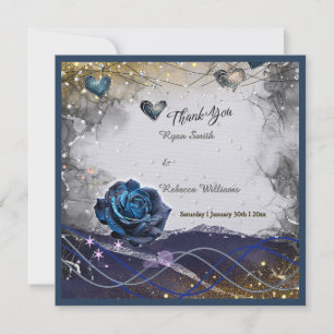 Navy Silver Gold Wedding Thank You Card