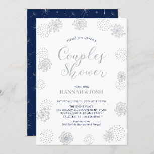 Navy & Silver Modern Couples Wedding Shower Invita Invitation