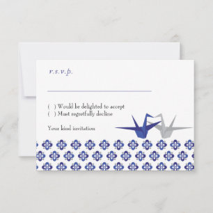 Navy / Silver Origami Cranes Wedding RSVP Card