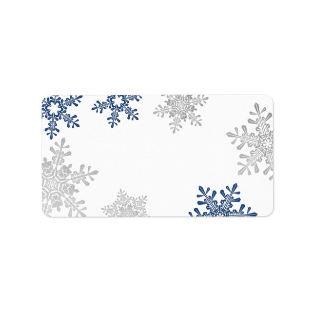 Navy Silver Snowflake Wedding Blank Address Labels (Front)