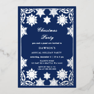 Navy Silver Snowflakes Christmas Party