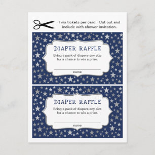 Navy Silver Stars Boy Diaper Raffle tickets Invitation Postcard