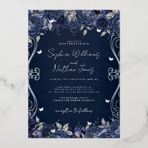 Navy Silver Swirl Scroll Wedding