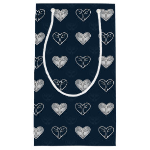 Navy & Silver Thorned Hearts Patterned Gift Bag