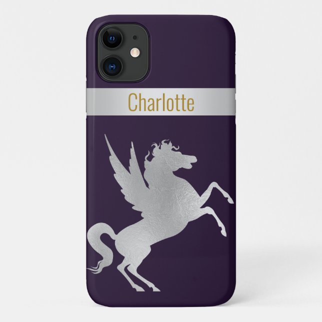 NAVY SILVER UNICORN IPHONE COVER customisable (Back)