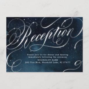 Navy silver vintage calligraphy wedding reception enclosure card