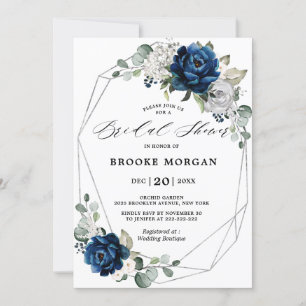 Navy Silver White Ivory Geometric Bridal Shower Invitation