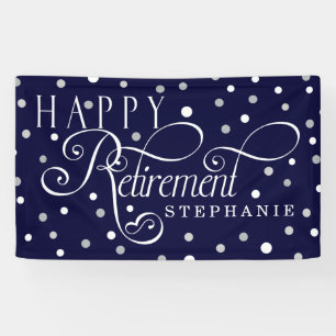 Navy, Silver, White, Modern Retirement Party Banner