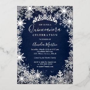 Navy Silver Winter Snowflake Quinceanera
