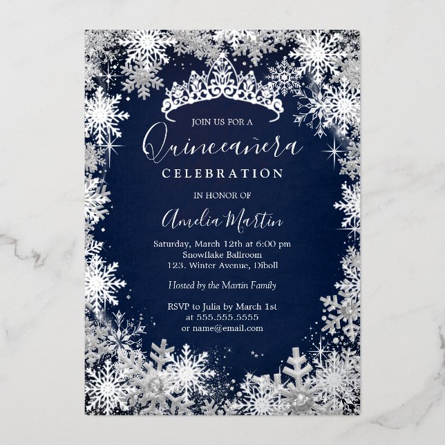 Navy Silver Winter Snowflake Quinceanera (Front)