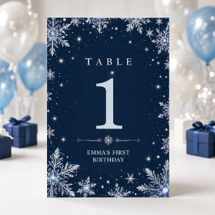 Navy Silver Winter Wonderland Birthday Seating Table Number