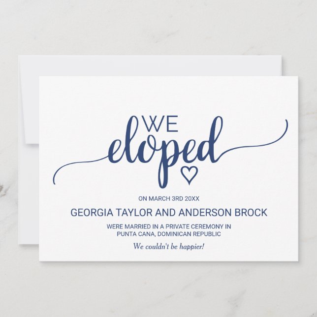 Navy Simple Calligraphy Elopement Announcement (Front)