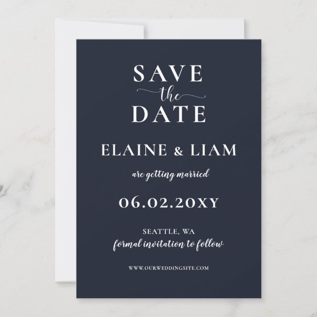 Navy Simple Calligraphy Modern  Save The Date (Front)