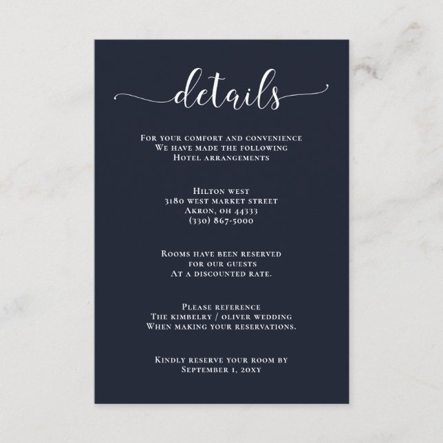 Navy Simple Calligraphy Modern Wedding Enclosure C Card (Front)