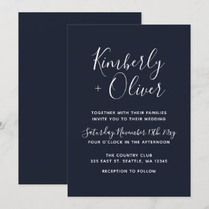 Navy Simple Calligraphy Modern Wedding Invitation