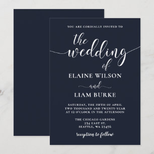 Navy Simple Calligraphy Modern Wedding Invitation