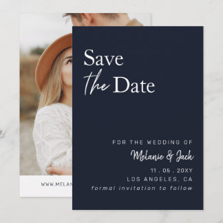 Navy Simple Calligraphy Photo Save The Date