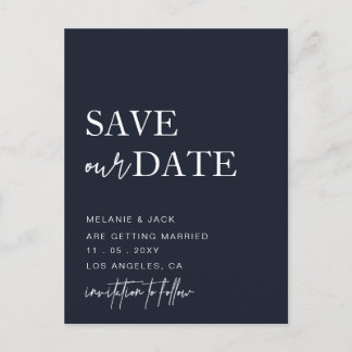 Navy Simple Calligraphy Save The Date  Announcement Postcard