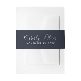 Navy Simple Calligraphy Wedding Invitation  Belly Band