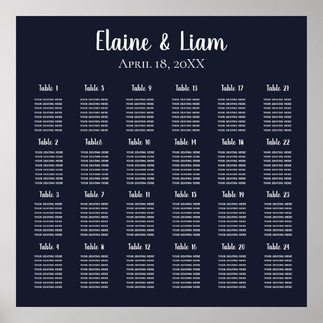 Navy Simple Calligraphy Wedding Seating Poster (Front)