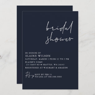 Navy Simple Elegant Modern Bridal Shower Invitation