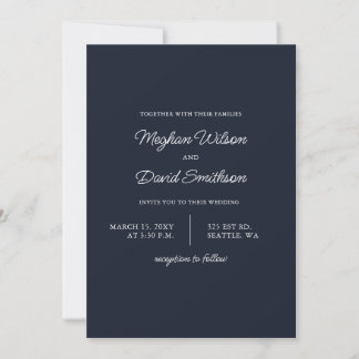 Navy Simple Elegant Modern Wedding Invitation