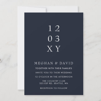 Navy Simple Elegant Modern Wedding  Invitation
