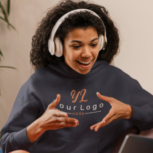 Navy Simple Front +Back print Business logo Women Hoodie