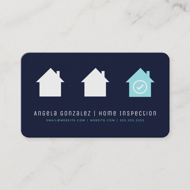 Navy Simple Modern Chic House Inspection Business Card (Front)