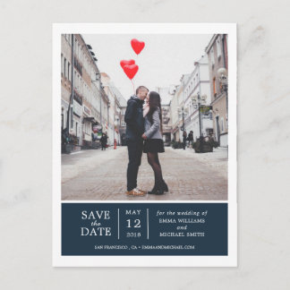 Navy Simple & Modern Photo Save the Date Announcement Postcard
