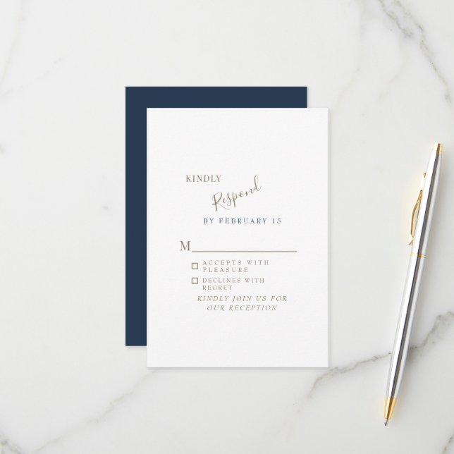 Navy Simple Modern Wedding RSVP Card (Front/Back In Situ)