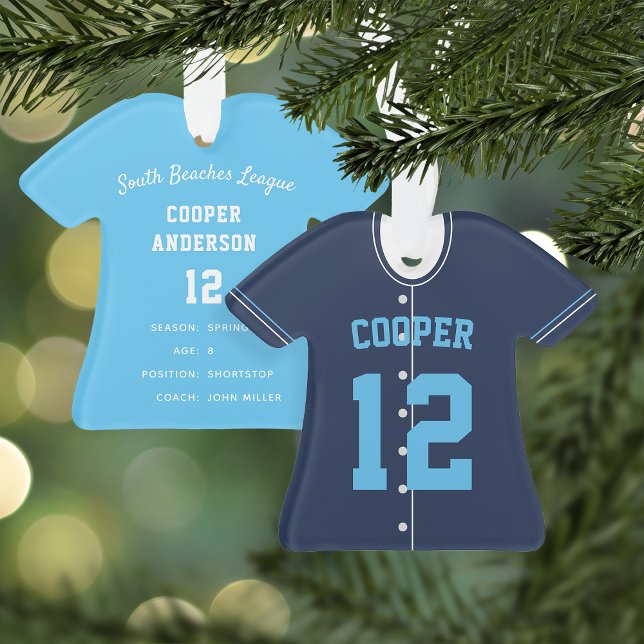 Navy & Sky Blue Baseball Jersey Player Stats Ornament (Creator Uploaded)