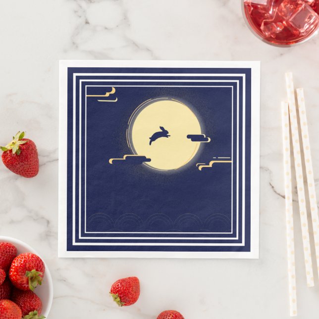 Navy Sky- White Moon Window Mid-Autumn Festival Napkin (Insitu)