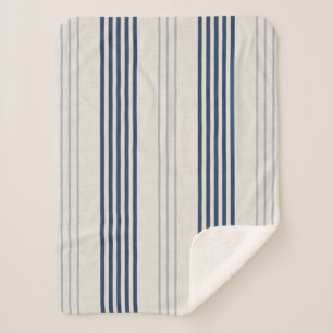 Navy Slate Ticking Stripe Linen Texture Sherpa Blanket