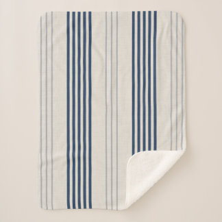 Navy Slate Ticking Stripe Linen Texture Sherpa Blanket