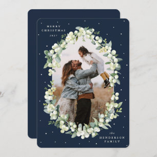 Navy Snowberry+Eucalyptus Christmas Photo Holiday Card