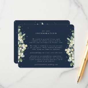 Navy Snowberry+Eucalyptus Edged Wedding Info Enclosure Card