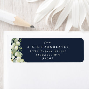 Navy Snowberry+Eucalyptus Holiday Return Address Return Address Label