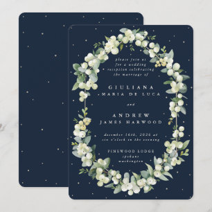 Navy Snowberry+Eucalyptus Wedding Reception Only Invitation