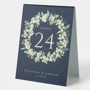 Navy Snowberry+Eucalyptus Wedding Table Number