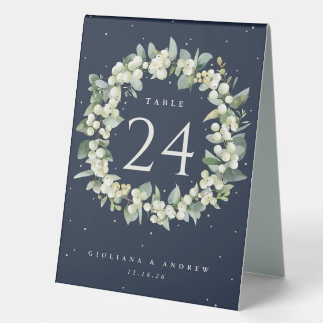 Navy Snowberry+Eucalyptus Wedding Table Number (Front)