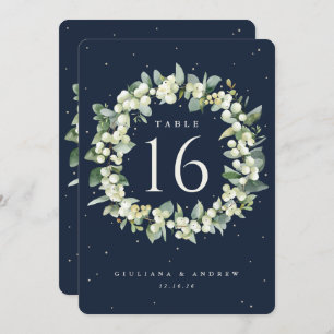 Navy Snowberry+Eucalyptus Wedding Table Number