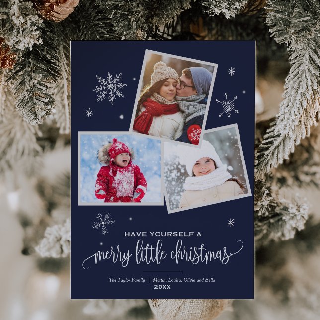 Navy Snowflake | 3 Photo Christmas Holiday Card (Creator Uploaded)