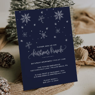 Navy Snowflake Christmas Brunch Invitation